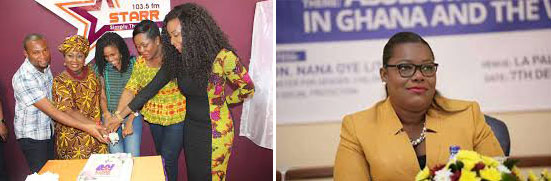 Left: Some of my coworkers at Starr FM Right: Ghana's Minister for Gender, Children and Social Protection, Nana Oye Lithur