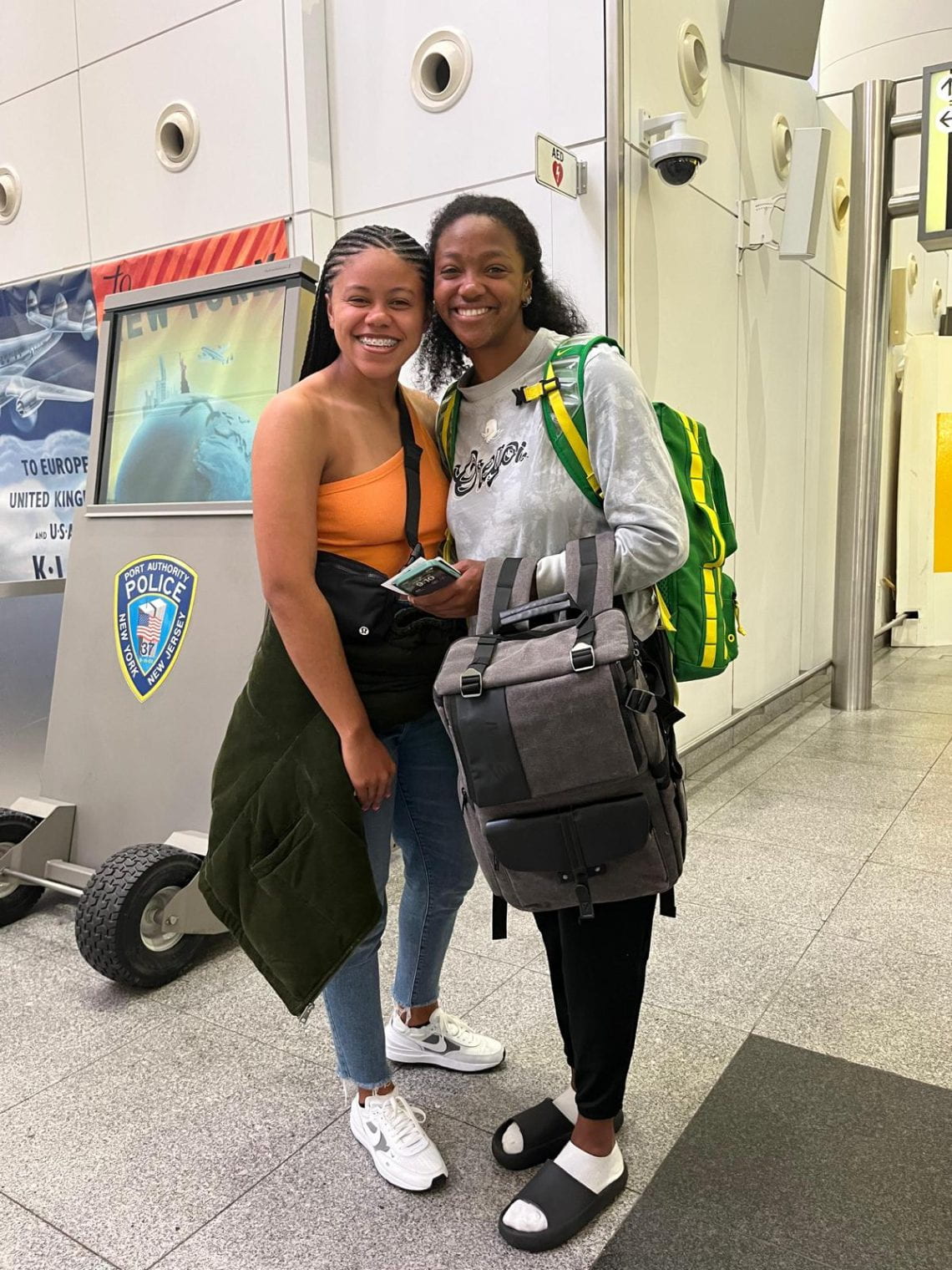 Kyla and her sister at the airport